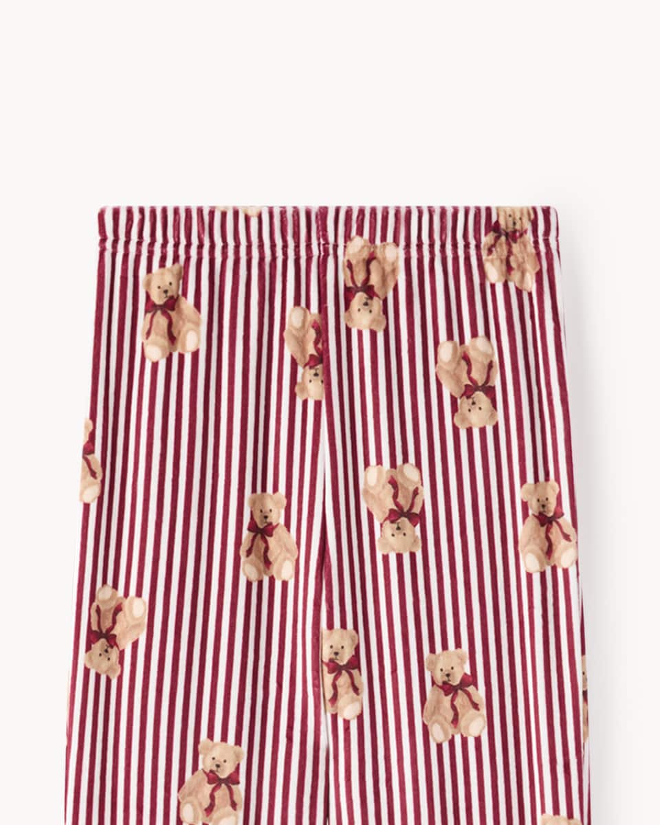 image 1 of Christmas Fleece Striped Teddy Bear Revere Pyjama Set in Red