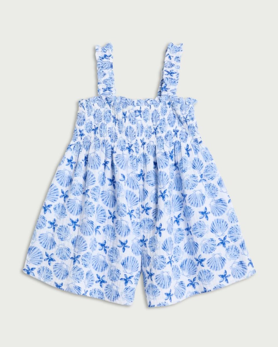 image 1 of F&F Girls Pure Cotton Shell Print Playsuit in Blue