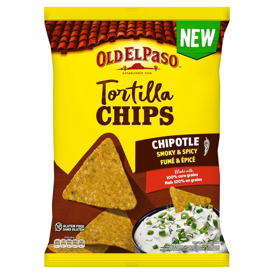 Old El Paso Tortilla Chips Chipotle Smoky & Spicy 185g.