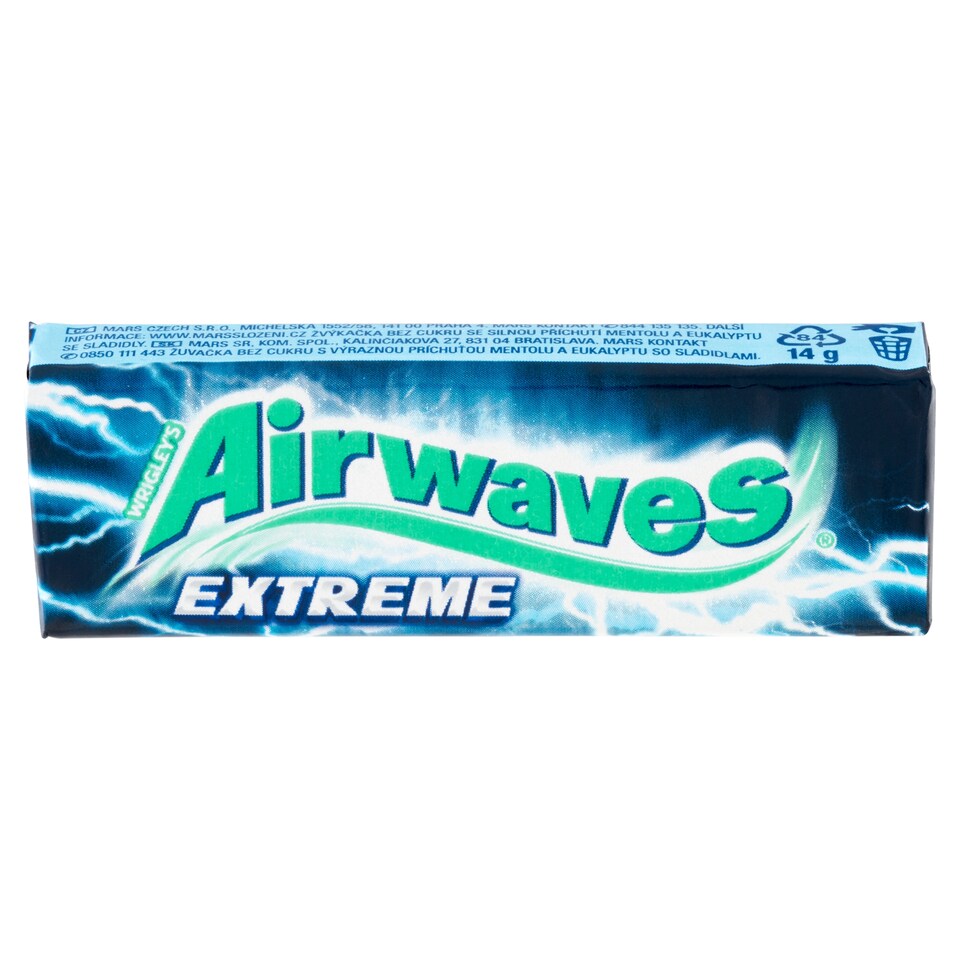 image 1 of Wrigley's Airwaves Extreme Sugar Free Chewing Gum with Menthol and Eucalyptus Flavour 10 pcs 14 g