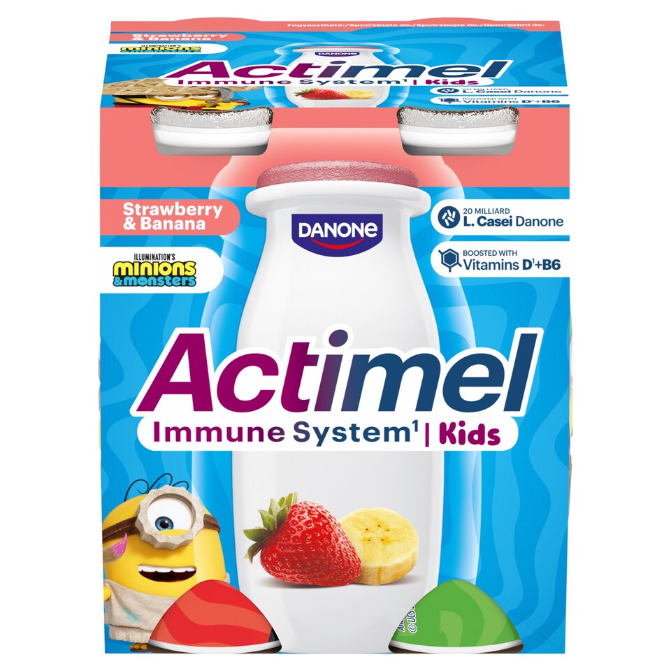 Danone Actimel Kids Low-Fat Strawberry-Banana Flavour Yogurt-Based Drink 4 x 100 g (400 g)