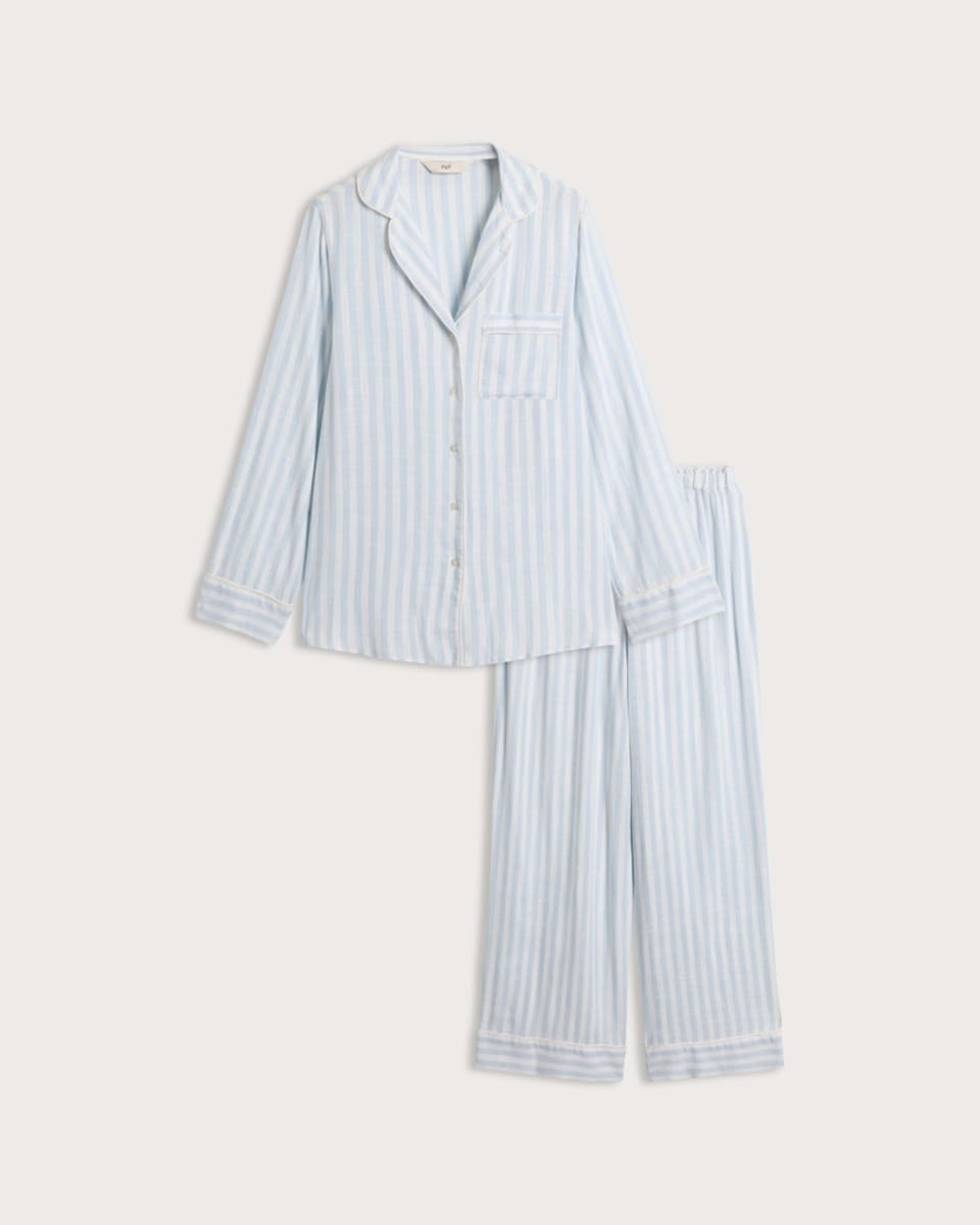 image 1 of The F&F Edit 2-Piece Striped Pyjama Set with Linen in Multi Blue