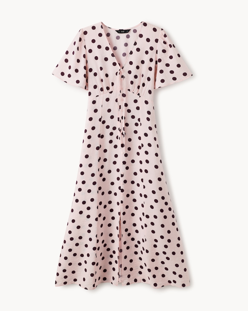 image 1 of F&F Printed V Neck Midi Dress in Cream