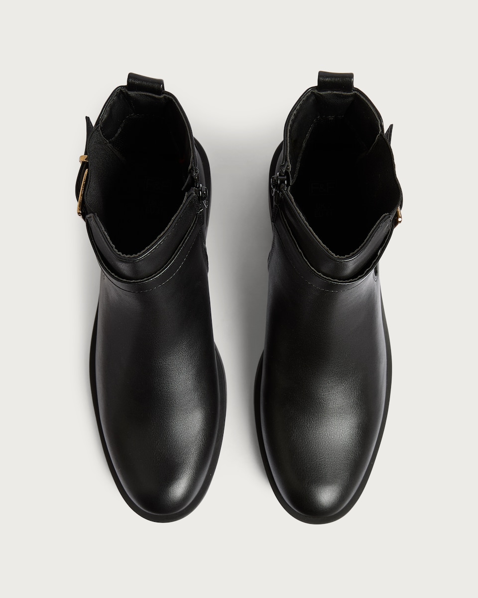 image 1 of F&F Faux Leather Buckle Detail Ankle Boots in Black