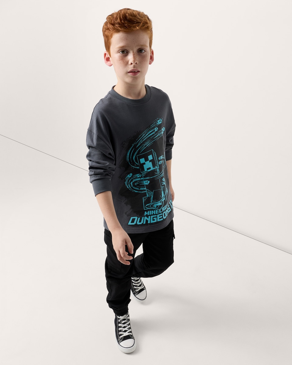 image 1 of Minecraft Pure Cotton Dungeons Printed Top in Grey