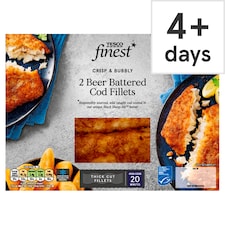 Tesco Finest 2 Beer Battered Cod Fillets 380G