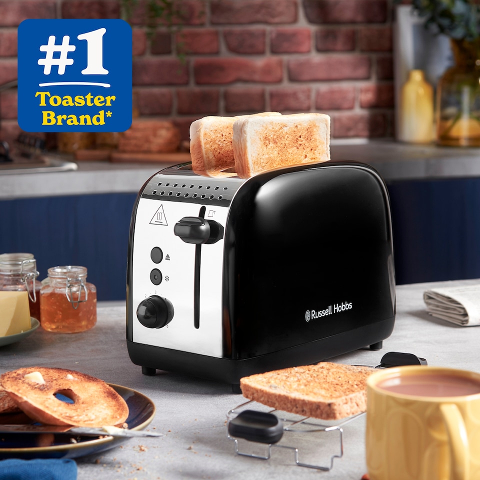 image 1 of Russell Hobbs Black Stainless Steel 2 Slice Toaster