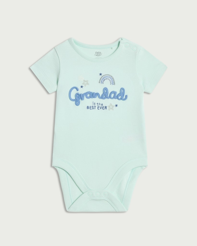 F&F Baby Pure Cotton Grandad Is the Best Ever Short Sleeved Bodysuit in Mint