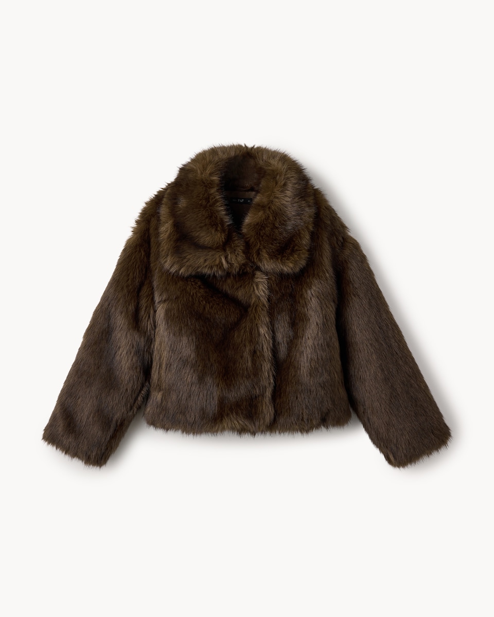 image 1 of F&F Faux Fur Oversized Jacket in Brown