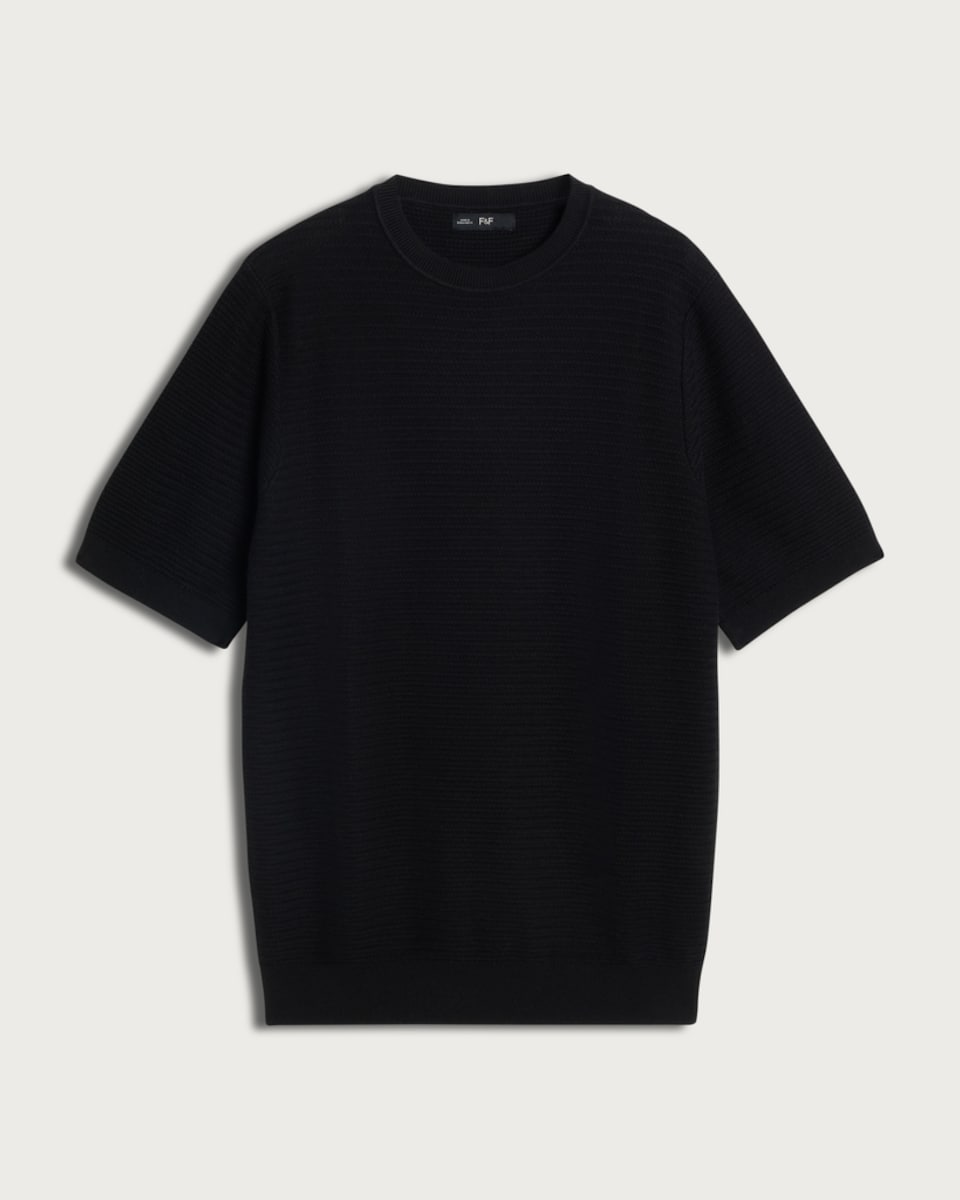 image 1 of The F&F Edit Pure Cotton Textured Knit T-Shirt in Black