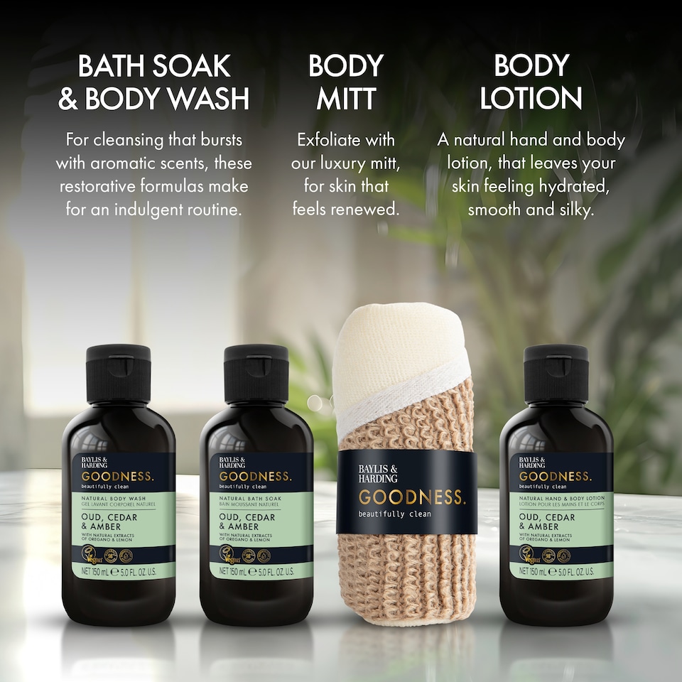 image 1 of Baylis & Harding Goodness Oud, Cedar & Amber Essentials Gift Set