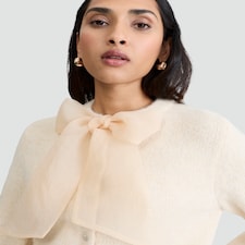 The F&F Edit Textured Bow Detail Cardigan with Wool in Neutral
