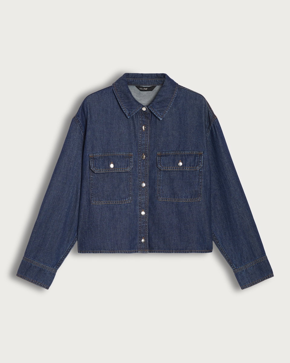 F&F Cotton Rich Denim Button Up Co-ord Shirt with Lyocell in Navy