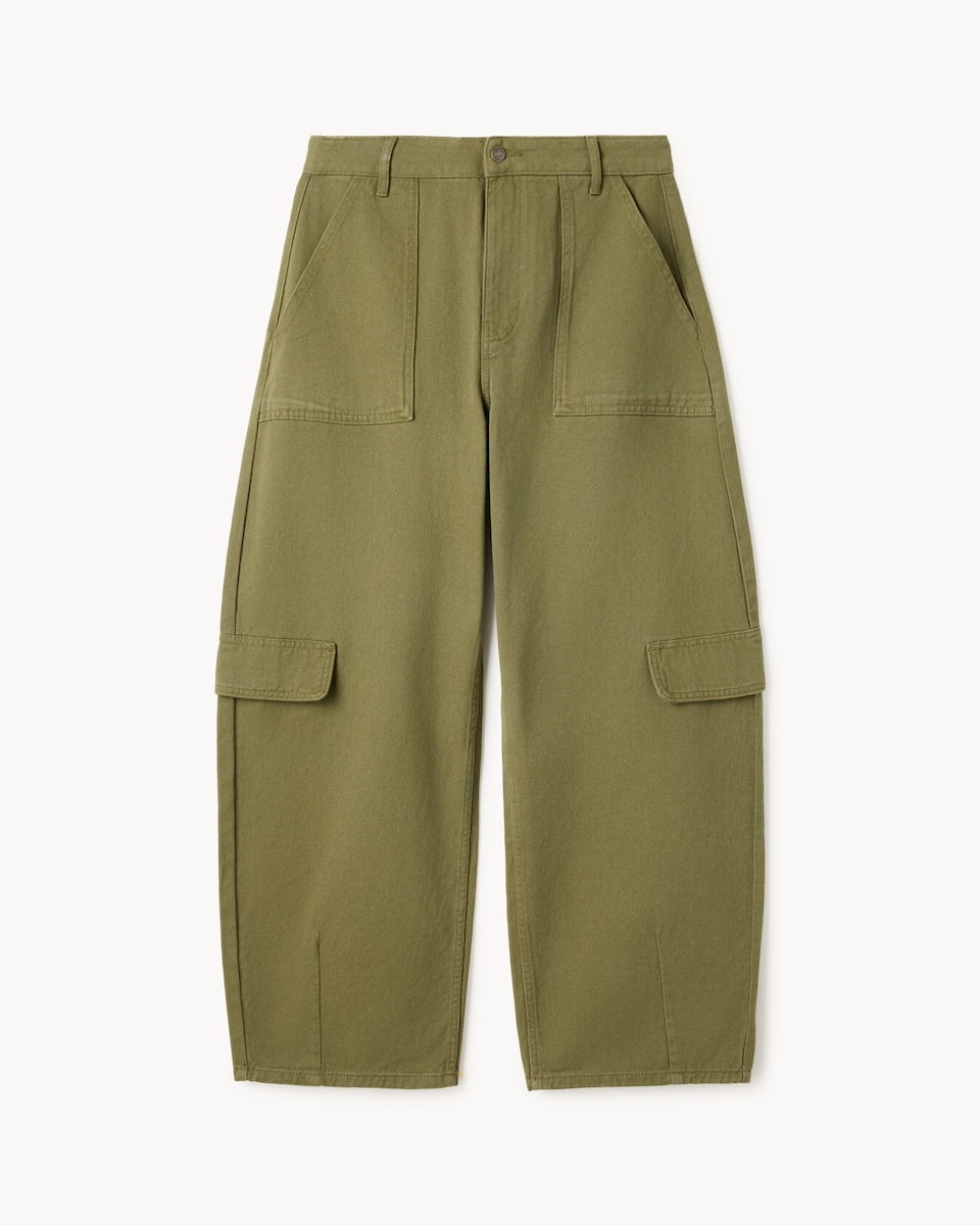image 1 of F&F Pure Cotton Relaxed Fit Cargo Trousers in Green