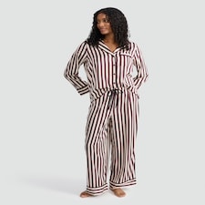 F&F CoolEase™ Stripe Print Shirt and Trousers Pyjamas in Cream