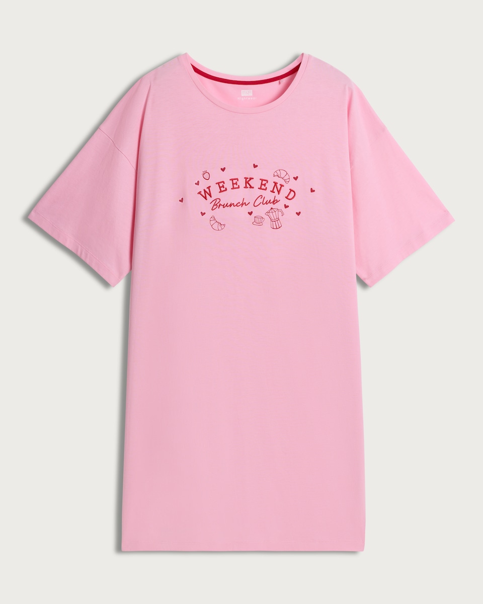 image 1 of F&F Pure Cotton Weekend Brunch Nightdress in Pink