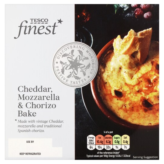 Tesco Finest Cheddar Mozzarella & Chorizo Bake 150G Tesco Groceries