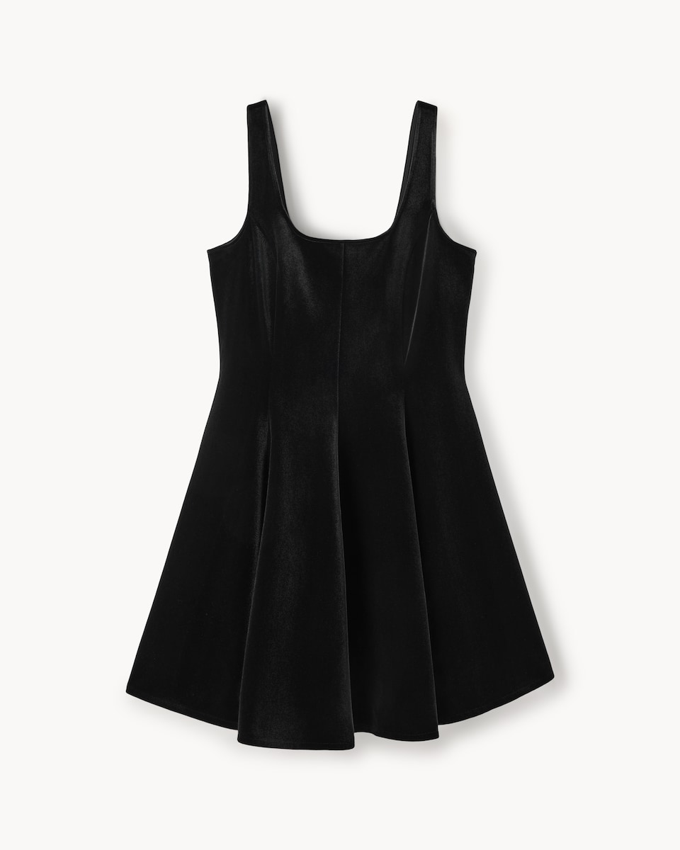 image 1 of F&F Velvet Square Neck Mini Dress in Black