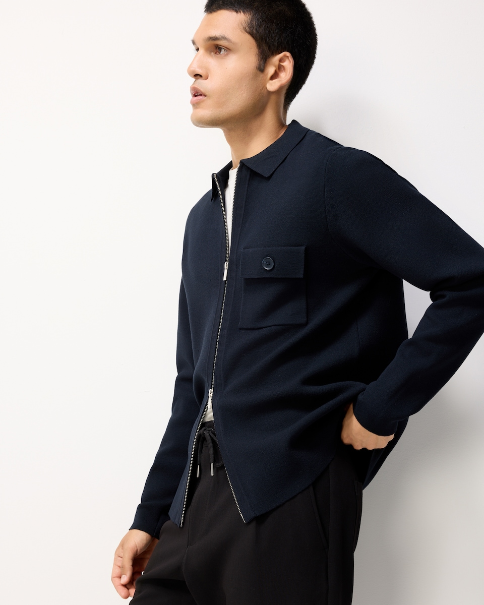 image 1 of F&F Knitted Zip Up Jumper in Navy