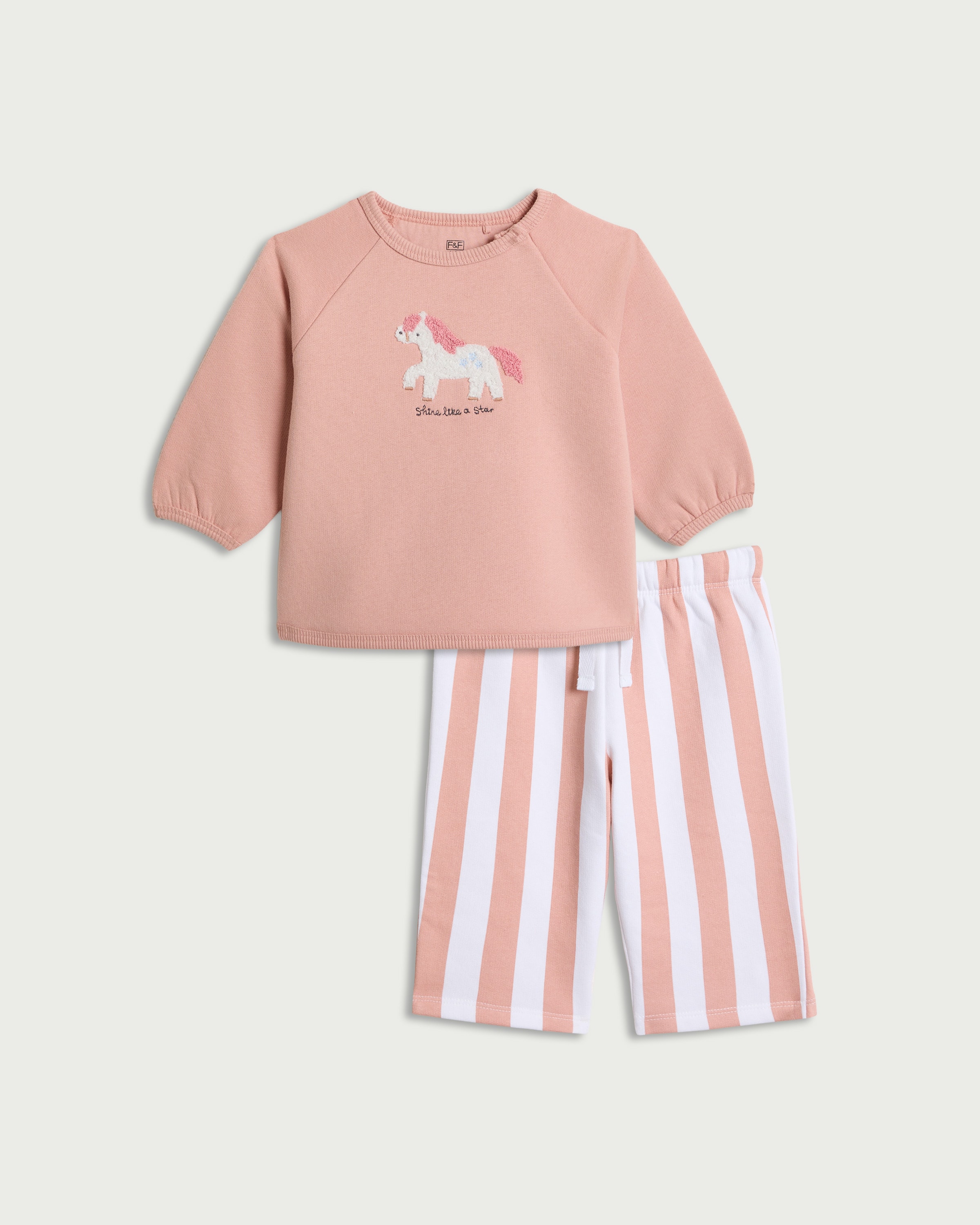 F&F Baby 2-Piece Cotton Rich Unicorn Sweatshirt and Joggers Set in Pink
