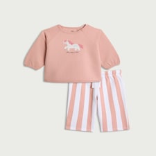 F&F Baby 2-Piece Cotton Rich Unicorn Sweatshirt and Joggers Set in Pink