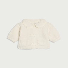 F&F Baby Fleece Textured Bow Jacket in Cream