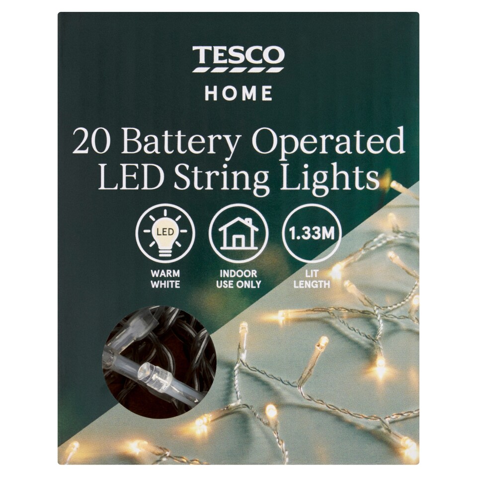 image 1 of Tesco Warm White 20 Battery Led String Lights
