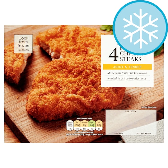 Tesco 4 Breaded Chicken Steaks 380G Tesco Groceries