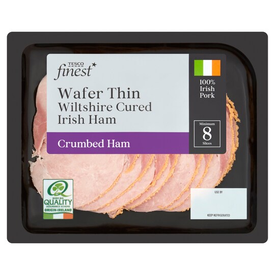 Tesco Finest* Wafer Thin Wiltshire Cured Crumbed Irish Ham 100G Tesco Groceries