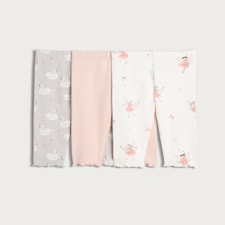 F&F Baby 3-Pack Cotton Rich Fairy and Swan Print Leggings in Pink