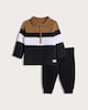 image 1 of F&F Baby 2-Piece Cotton Rich Striped Polo Top and Joggers Set in Dark Nude