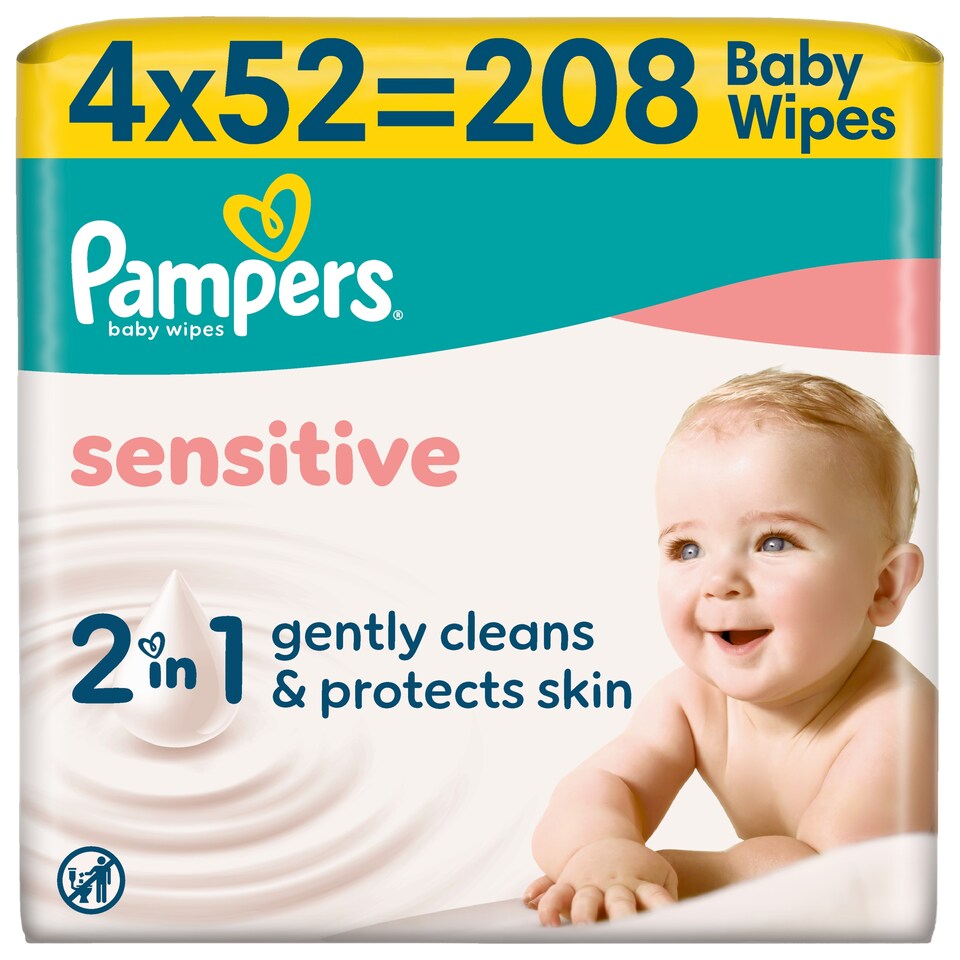 Pampers Sensitive Baby Nedves Törlőkendő, 4 Csomag x 52 Törlőkendő = 208 db Baba Nedves Törlőkendő  1. kép