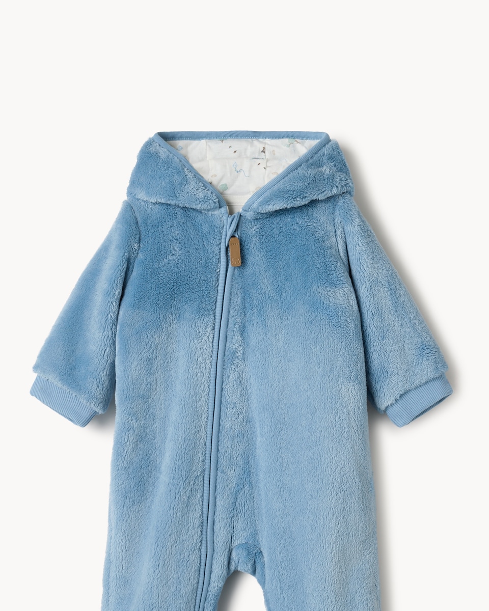 image 1 of F&F Baby Fleece Hooded Pramsuit in Blue