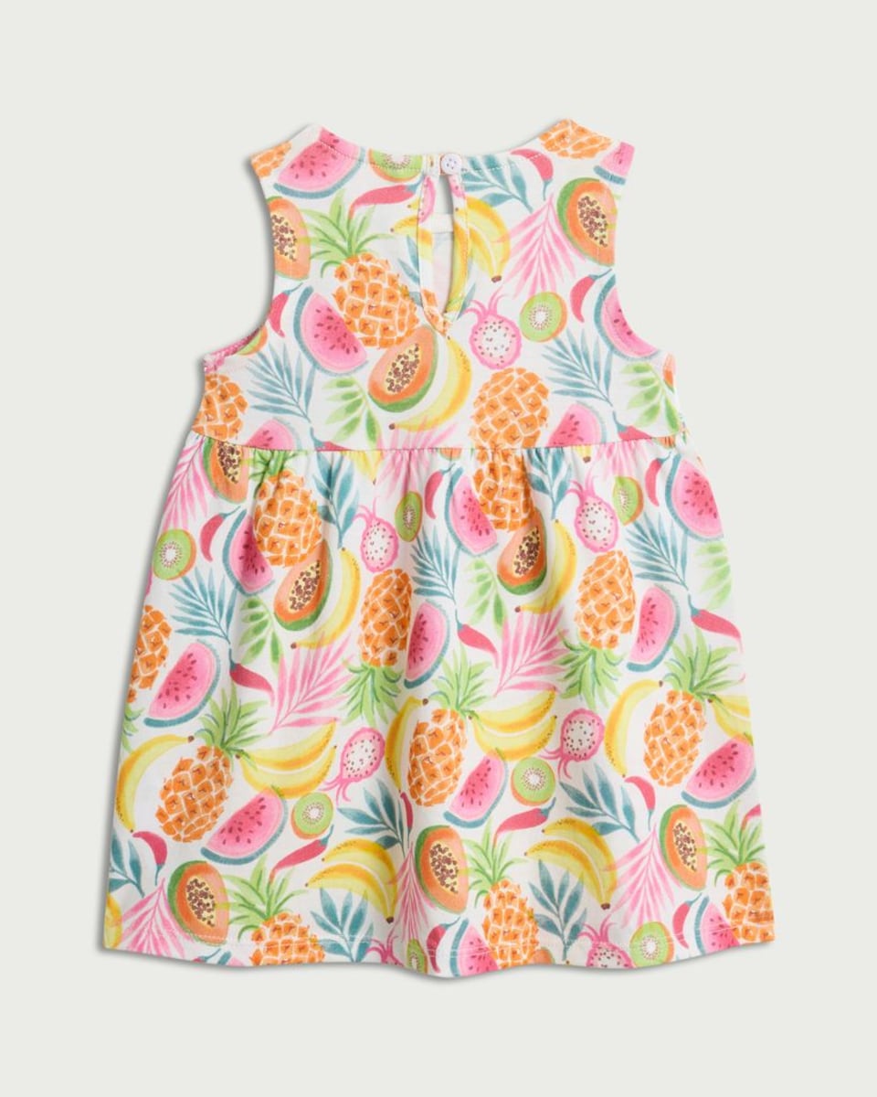 image 1 of F&F Baby Pure Cotton Tropical Fruit Print Sleeveless Dress in Cream