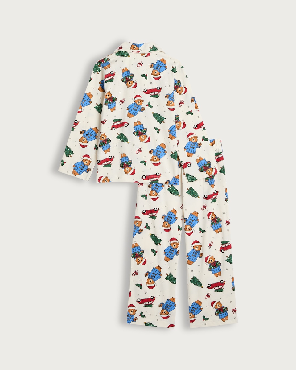 image 1 of Paddington Bear 2-Piece Pure Cotton Christmas Revere Shirt and Trousers Pyjamas Set in Multi