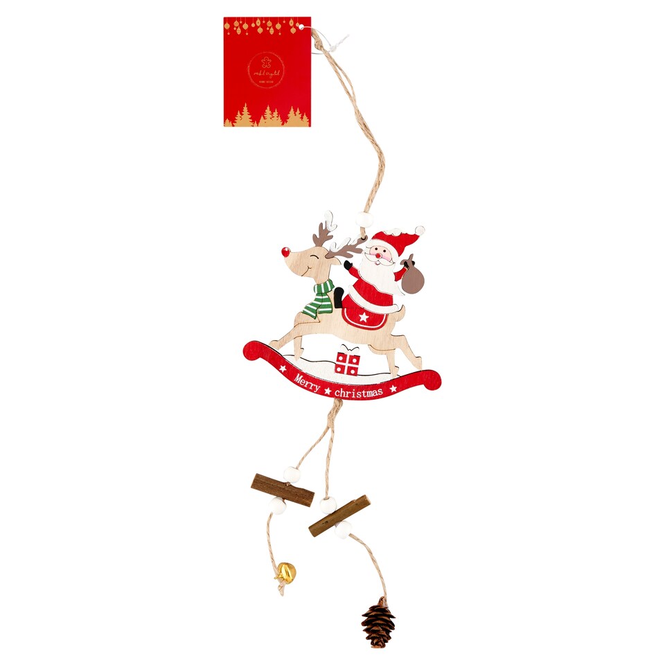Mobil Digital Mikulás szarvason függő fa dekoráció 25 cm x 12,5 cm x 0,5 cm