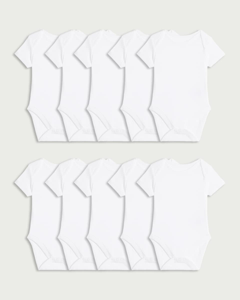 image 1 of F&F Baby 10-Pack Pure Cotton Short Sleeved Bodysuit in White