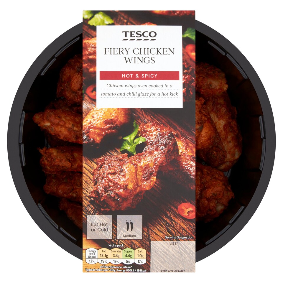 Tesco Ready To Eat Hot And Spicy Chicken Wings 525G Tesco Groceries