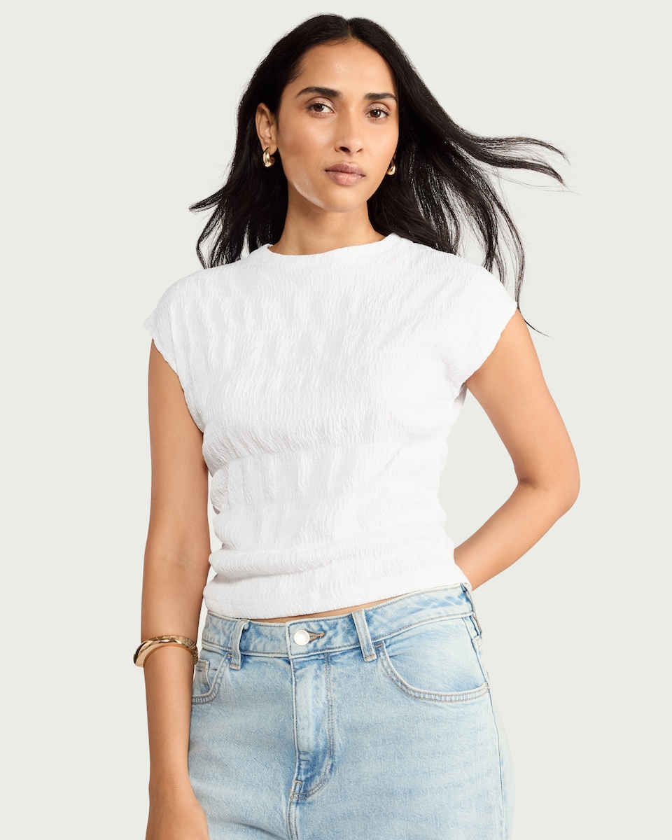 image 1 of F&F Textured Short Sleeved Top in Cream