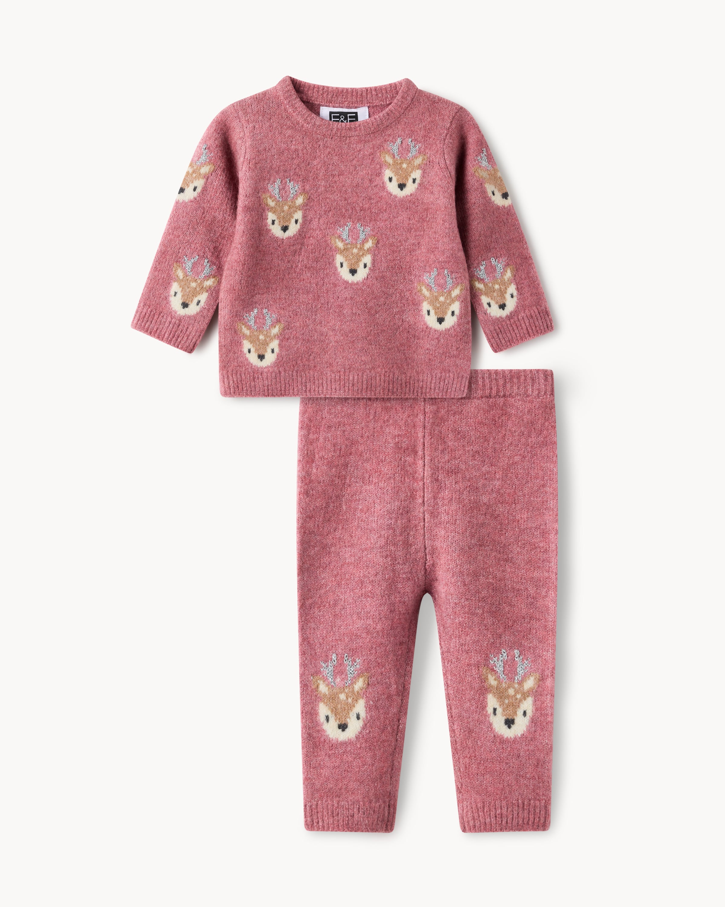 Christmas Baby Knitted Reindeer Jumper and Leggings Set in Pink