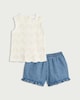 image 1 of F&F Baby 2-Piece Pure Cotton Textured Knitted Vest and Denim Shorts Set in Cream