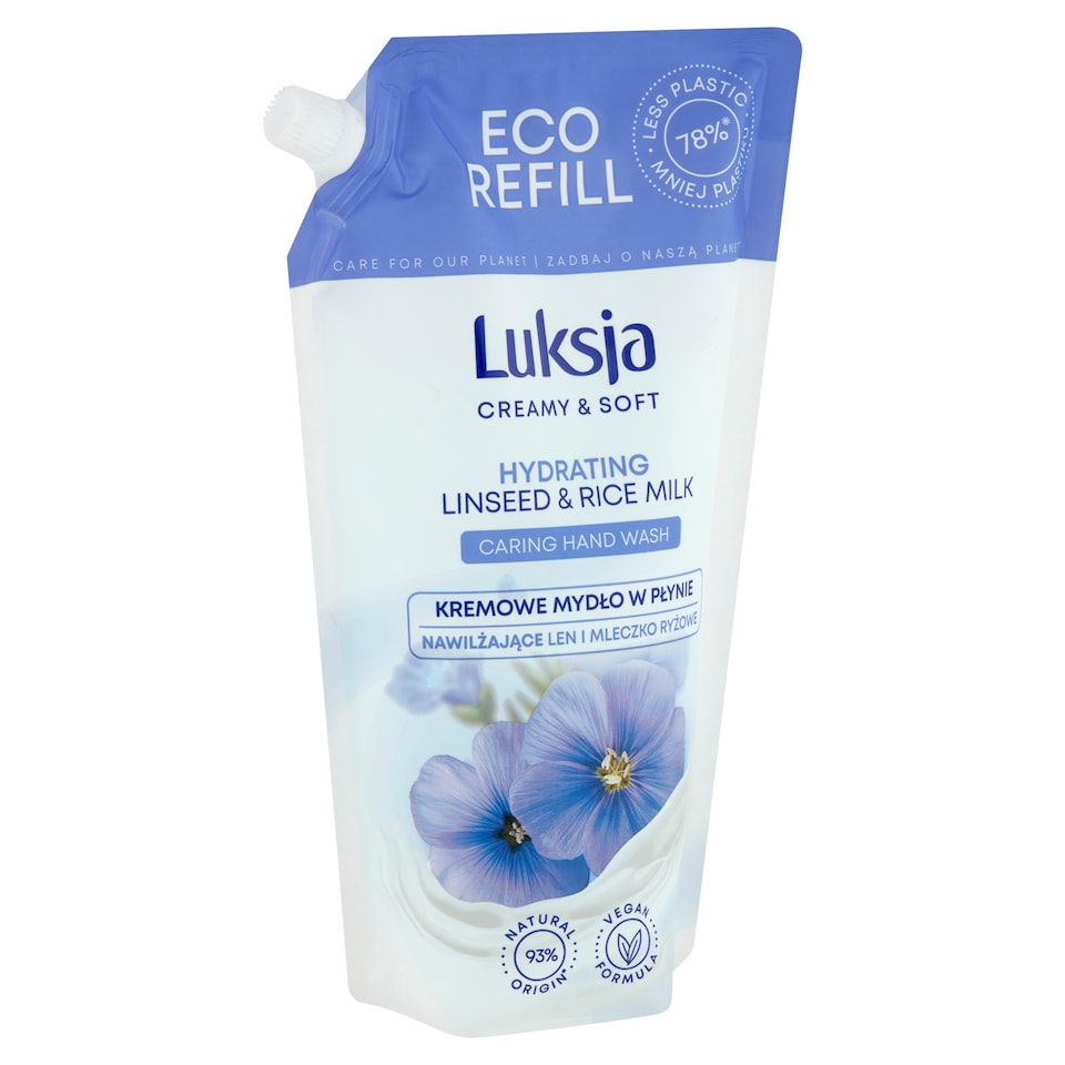 Luksja Creamy & Soft hidratáló folyékony szappan utántöltő lenmaggal és rizstejjel 900 ml