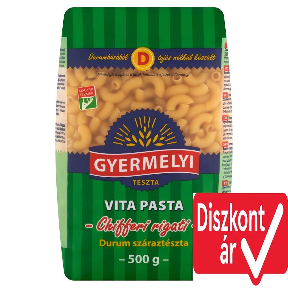 Gyermelyi Vita Pasta Chifferi Rrigati durum száraztészta 500 g