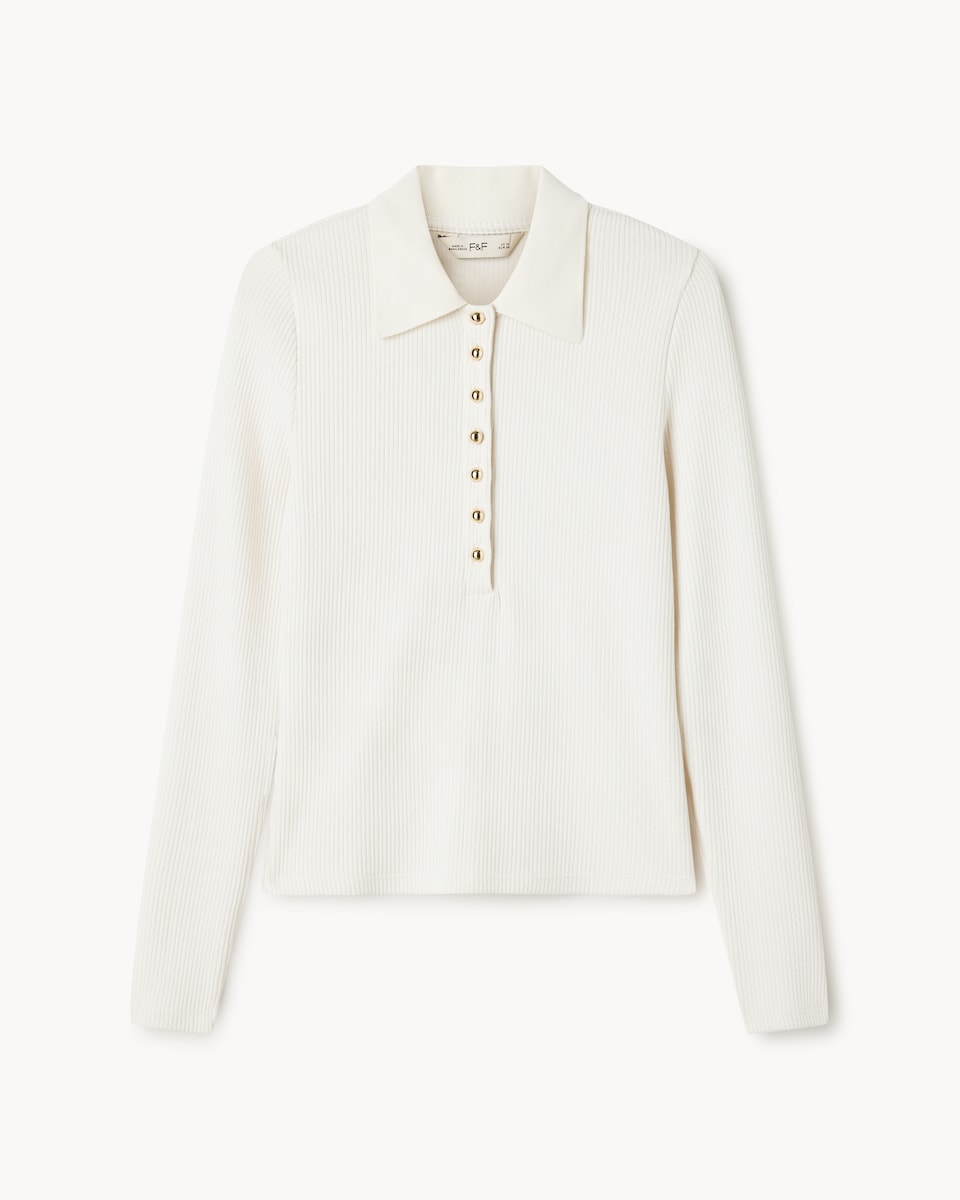 image 1 of F&F Ribbed Collared Top in Cream