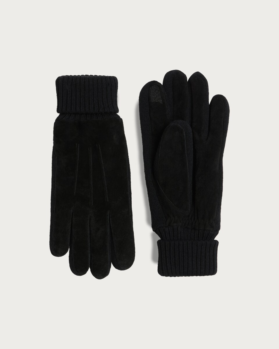 image 1 of F&F Suede Ribbed Cuff Gloves in Black