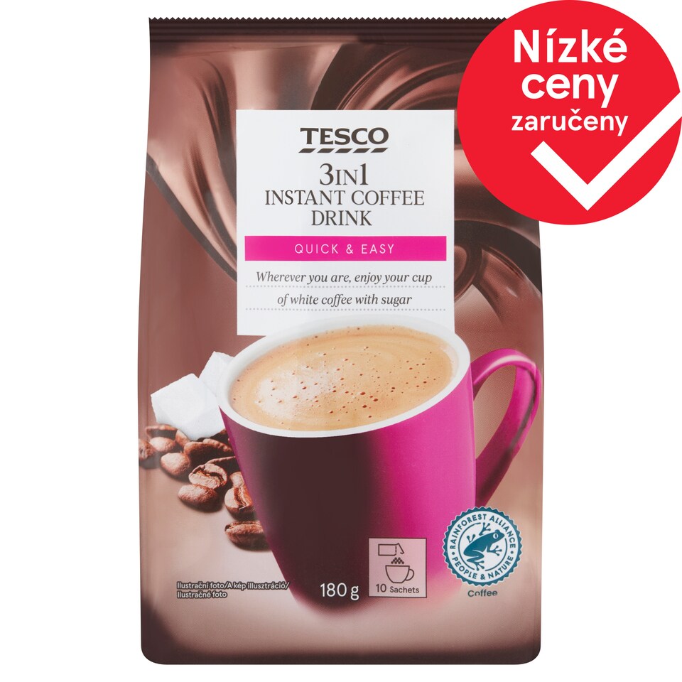 Tesco 3in1 instantní kávový nápoj v prášku 10 x 18g (180g)