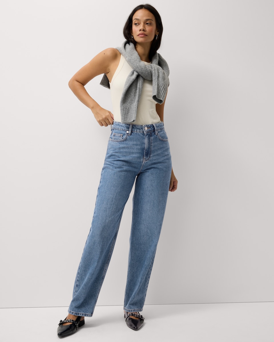 image 1 of F&F Crease Front Barrel Leg Jeans in Navy