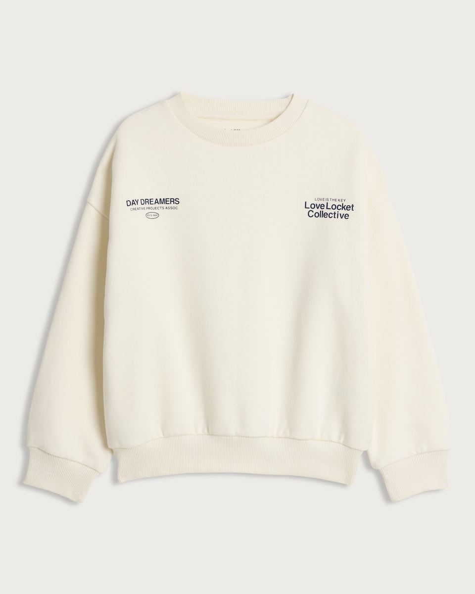 image 1 of F&F Girls Cotton Rich Day Dreamers Print Sweatshirt in Cream