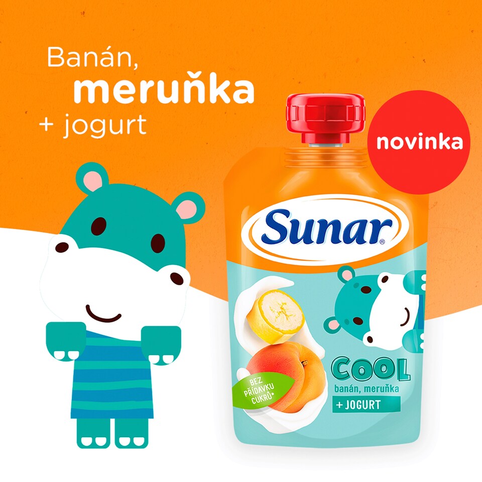 Obrázek 1 pro produkt Sunar Cool ovocná kapsička banán, meruňka, jogurt 12m+, 110g