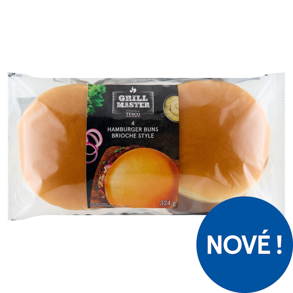 Tesco Grill Master Wheat Brioche-Style Hamburger Buns 4 x 81g (324g)